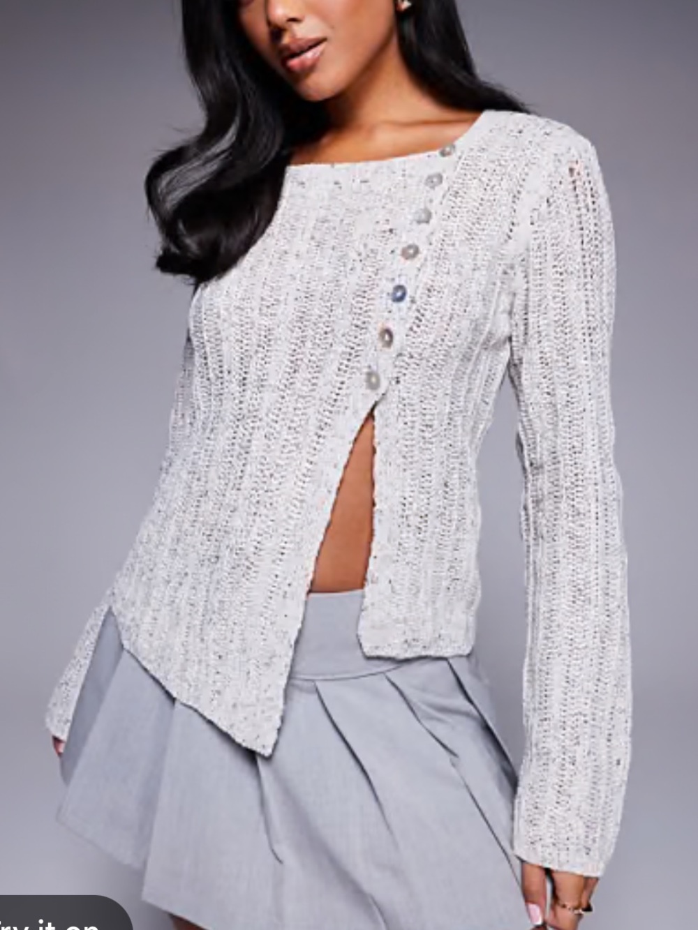 Princess Polly women’s Light Gray Asymmetric Button Side-Slit Cardigan